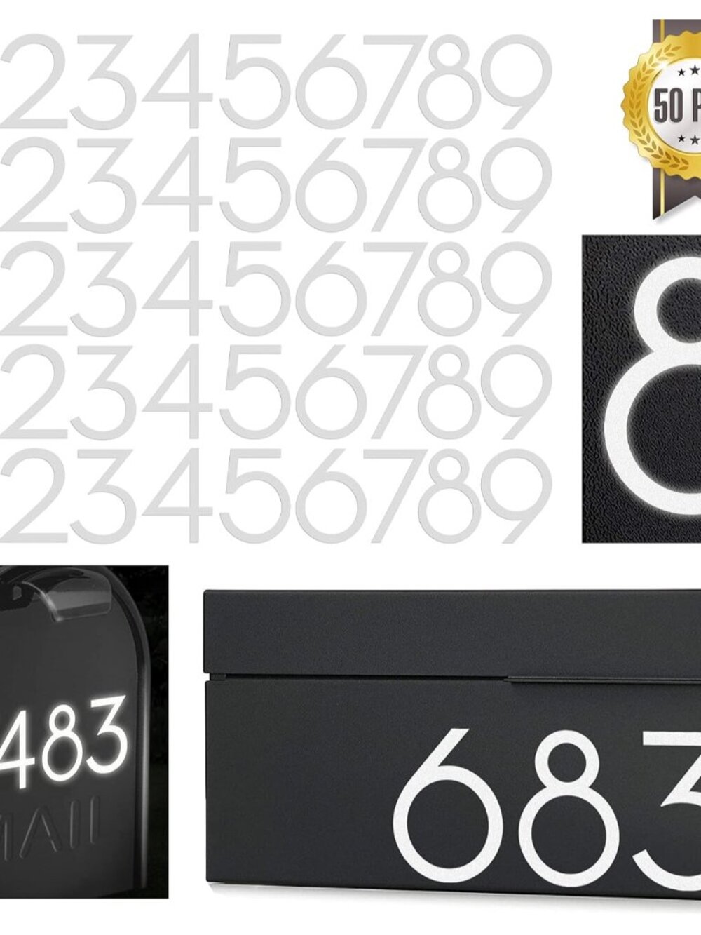3 inch Reflective Mailbox Numbers Sticker 0-9, 5 Sets